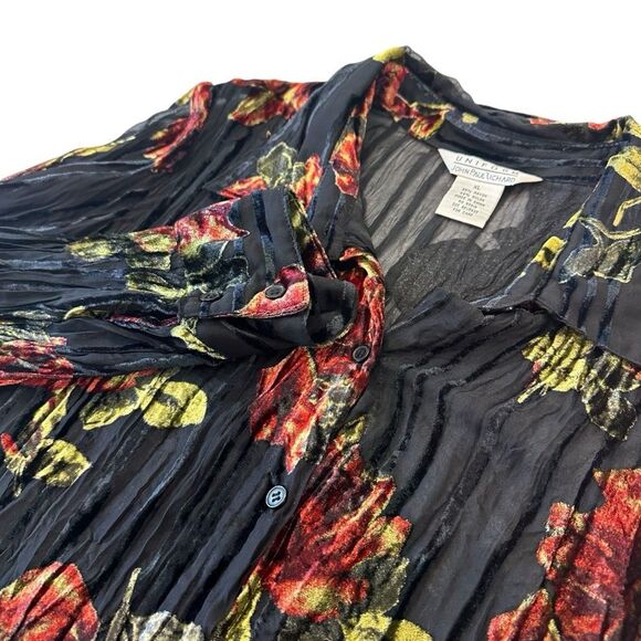 John Paul Richard Velvet Burnout Floral Print Semi Sheer Whimsy Goth Shirt, XL - Picture 6 of 8
